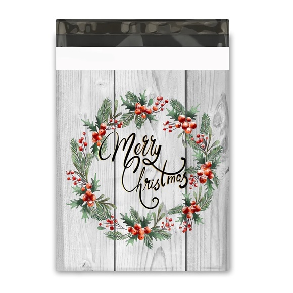3 SETS LEFT🎄20 Designer Gray Christmas Wreath Poly Mailers - Picture 3 of 3